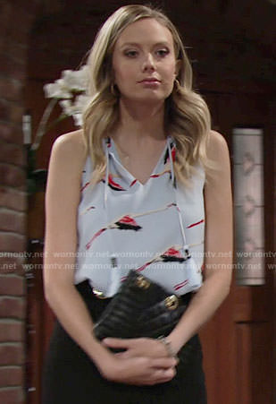 Abby’s blue bird print top on The Young and the Restless