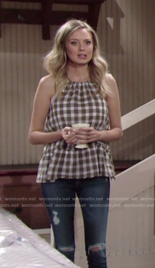 Abby's gingham checked top and distressed skinny jeans on The Young and the Restless