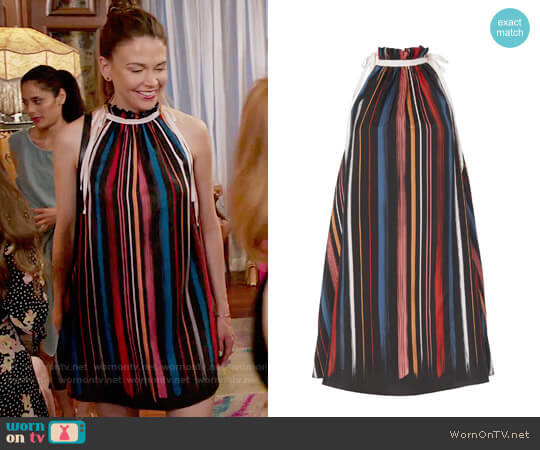 Adam Selman Sunset Stripe Trapeze Dress worn by Liza Miller (Sutton Foster) on Younger