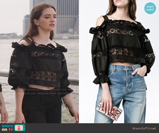 Alberta Ferretti Lace Embroidery Off Shoulder Top worn by Jane Sloan (Katie Stevens) on The Bold Type