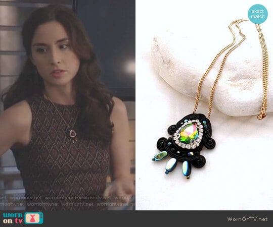 Black Boho Chic Crystal Necklace by Beads of Aquarius worn by Camille Engelson (Allison Scagliotti) on Stitchers