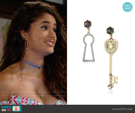 Betsey Johnson Lock & Key Non-Matching Drop Earrings worn by Darlita (Danube Hermosillo) on The Bold and the Beautiful