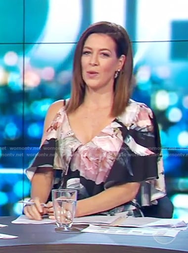 Gorgi's black floral asymmetrical dress on The Project