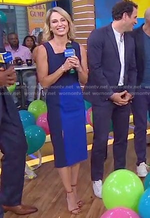 Amy’s blue and black front slit dress on Good Morning America