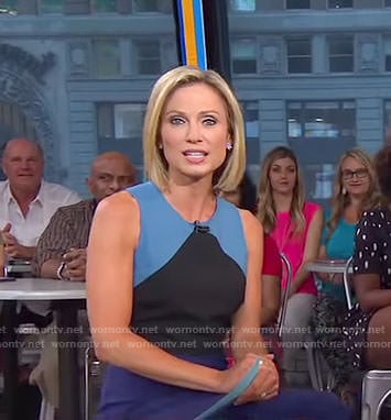 Amy’s blue color-block sleeveless dress on Good Morning America