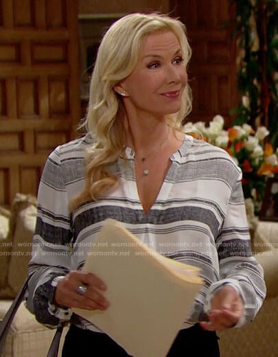 Brooke’s striped v-neck top on The Bold and the Beautiful