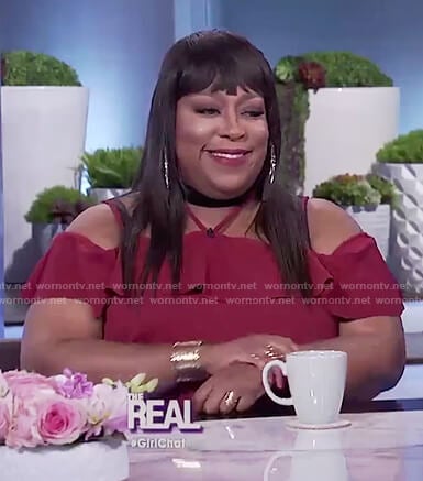 Loni’s red halter neck ruffle dress on The Real