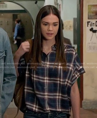 Callie's blue checked short sleeve shirt on The Fosters