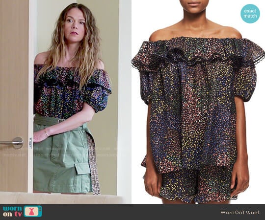 Chloe Off-Shoulder Fireworks Top worn by Liza Miller (Sutton Foster) on Younger