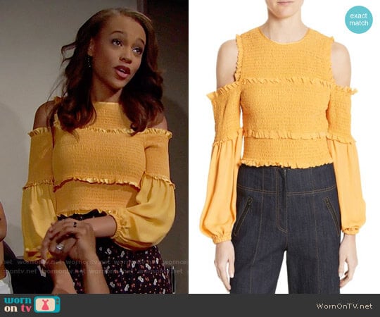 WornOnTV: Nicole’s yellow smocked cold-shoulder top on The Bold and the ...