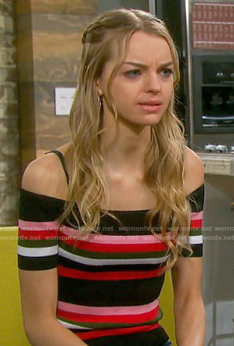 Claire’s striped off-shoulder top on Days of our Lives