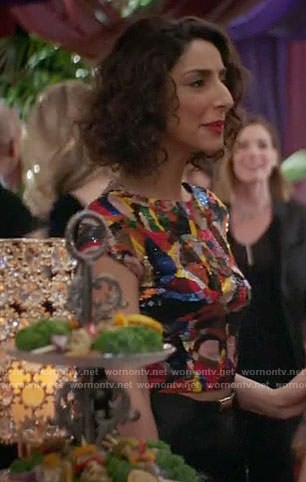 Delia’s multi colored sequin top on Girlfriends Guide to Divorce