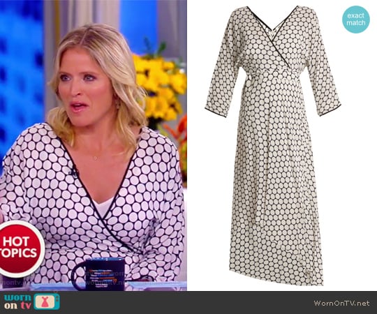 Asymmetric polka-dot silk midi wrap dress by Diane von Furstenberg worn by Sara Haines on The View