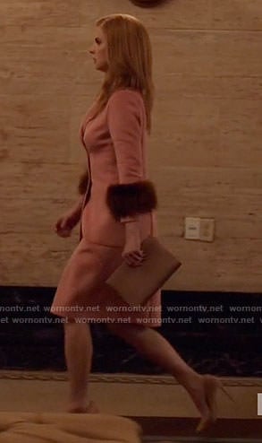 Donna's pink coat with fur cuffs on Suits