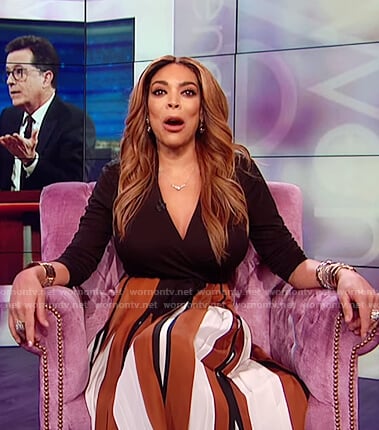 Wendy's black dress with striped skirt on The Wendy Williams Show