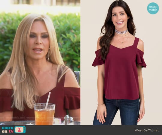 Fawn Cold Shoulder Sweetheart Top by Francescas worn by Tamra Judge on The Real Housewives of Orange County