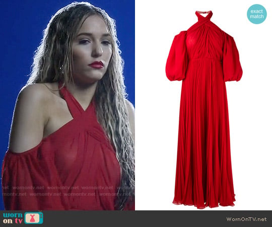 Giambattista Valli Twist-neck pleated silk-chiffon gown worn by Maddie Jaymes (Lennon Stella) on Nashville