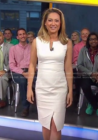 Ginger’s cream split neck sleeveless dress on Good Morning America