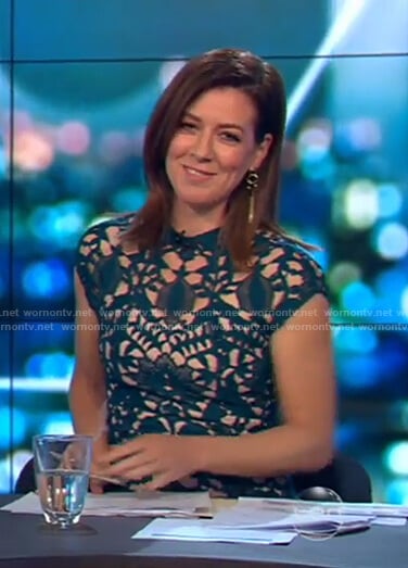 Gorgi's green lace cutout dress on The Project