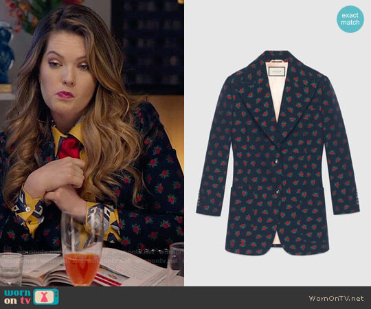 Gucci Rose fil coupé wool-blend jacket worn by Sutton (Meghann Fahy) on The Bold Type