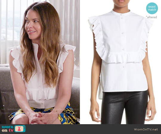 Helmut Lang Ruffle Bib Cotton Shirt worn by Liza Miller (Sutton Foster) on Younger