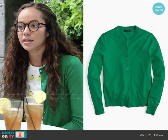 J. Crew Cotton Jackie Cardigan in Warm Jade worn by Mattie Ashby (Lexie Stevenson) on The Young and the Restless