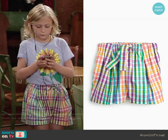 J. Crew Girls' Tie-waist Pull-on Short in Rainbow Check worn by Faith Newman (Alyvia Alyn Lind) on The Young and the Restless