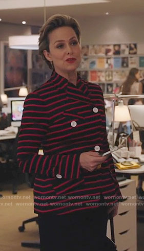 Olivia’s red striped jacket on The Bold Type
