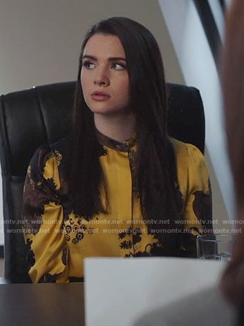 Jane's yellow floral top on The Bold Type