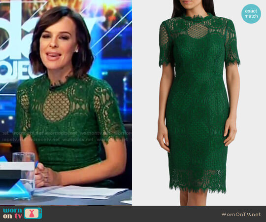 Jayson Brundson Cap Sleeve Green Lace Dress worn by Natarsha Belling on The Project