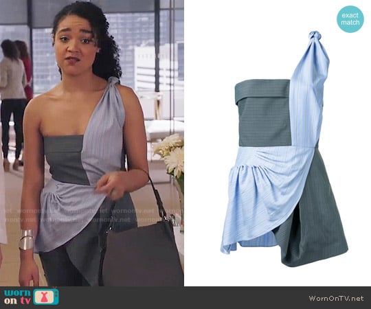 J.W. Anderson Striped Patchwork One-shoulder Top worn by Kat Edison (Aisha Dee) on The Bold Type