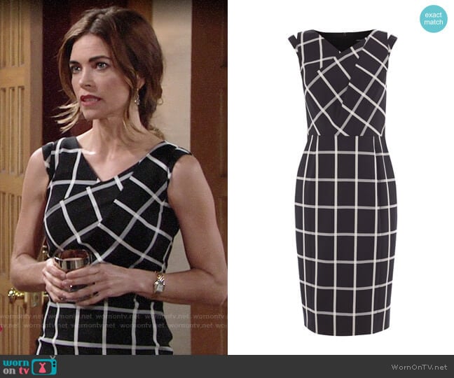 Karen Millen Windowpane Check Dress worn by Victoria Newman (Amelia Heinle) on The Young and the Restless