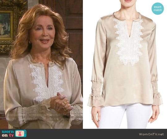 Kobi Halperin Naya Lace Trim Blouse worn by Maggie Horton (Suzanne Rogers) on Days of our Lives