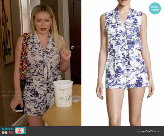 L'Agence Behati Printed Silk Romper worn by Kelsey Peters (Hilary Duff) on Younger