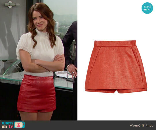 Maje Paca Leather Look Skort worn by Caroline Spencer (Linsey Godfrey) on The Bold and the Beautiful