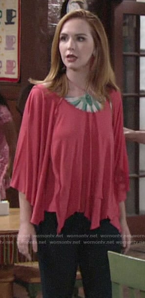 Mariah’s coral top with green embroidery on The Young and the Restless