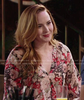 Mariah’s floral v-neck blouse on The Young and the Restless