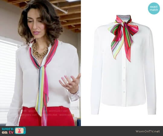 Mary Katrantzou Folia Blouse worn by Delia (Necar Zadegan) on Girlfriends Guide to Divorce