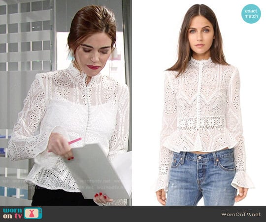 Nicholas Vintage Organdy Top worn by Victoria Newman (Amelia Heinle) on The Young and the Restless