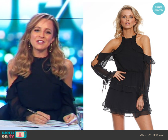 Pasduchas Black Lace Cold Shoulder Dress worn by Carrie Bickmore on The Project