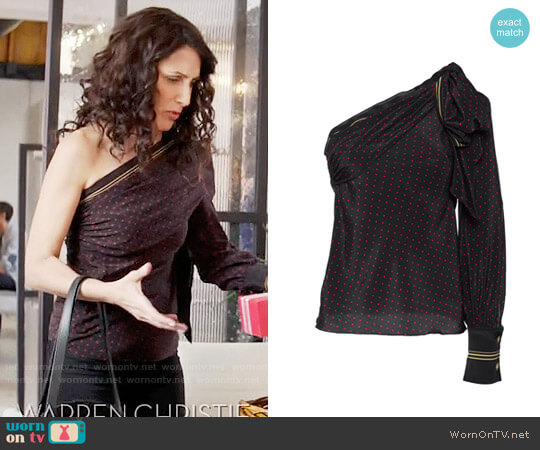 Philosophy Di Lorenzo Serafini Fantasy Print One Shoulder Blouse worn by Abby McCarthy (Lisa Edelstein) on Girlfriends Guide to Divorce