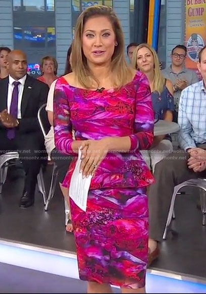 Ginger’s pink printed peplum dress on Good Morning America