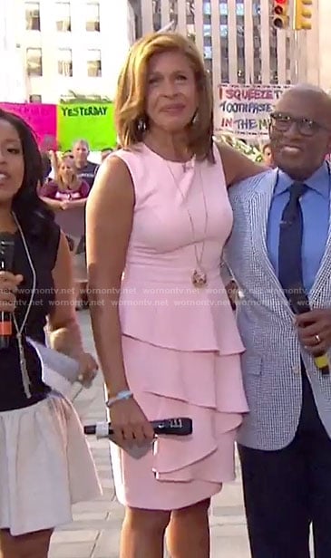 Hoda’s pink ruffle front dress on Today