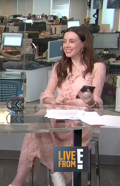 Melanie’s blush ruffled lace dress on E! News