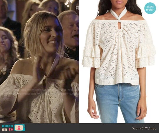 La Vie Rebecca Taylor Eyelet Cotton Off the Shoulder Top worn by Maddie Jaymes (Lennon Stella) on Nashville