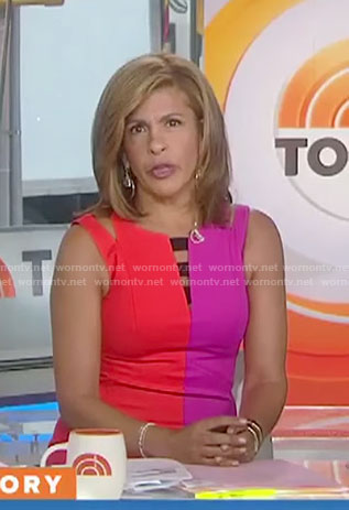 Hoda’s red and purple two tone sheath dress on Today