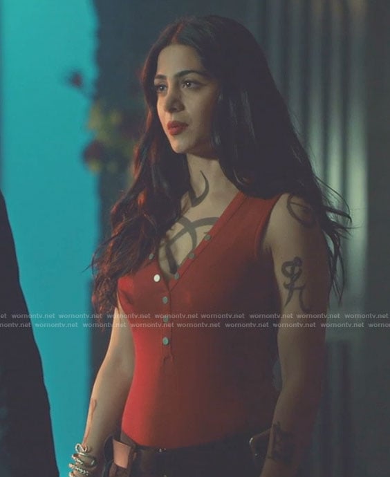 Isabelle’s red button down bodysuit on Shadowhunters