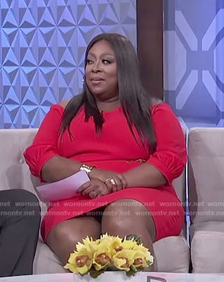 Loni's red cold-shoulder dress on The Real