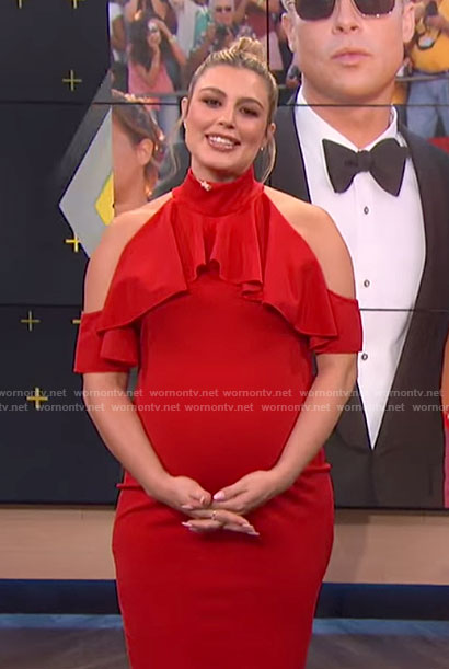 Carissa’s red cold-shoulder frilled dress on E! News