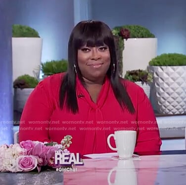 Loni’s red bell sleeve neck tie top on The Real